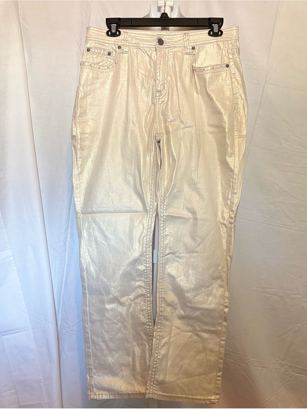 Reba Shimmery Ivory Straight-Leg Jeans